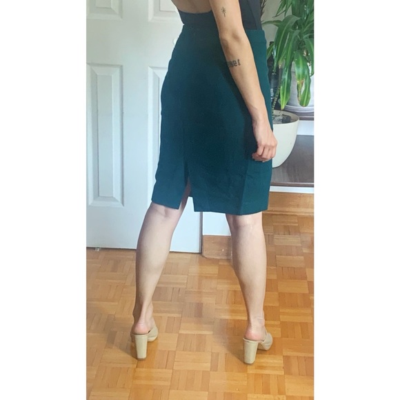 High Waist Forest Green Pencil Skirt - Picture 3 of 6